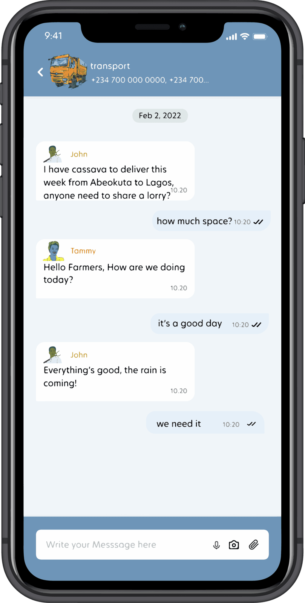 transport chat screen